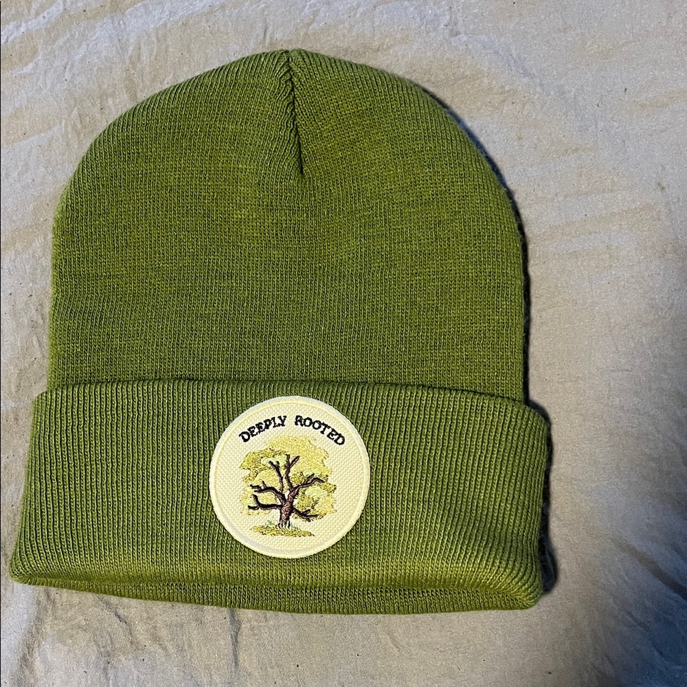 Green Kids Beanie with Tree Patch